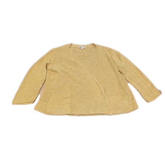 Eileen Fisher Women’s Mustard Yellow Knit Cardigan Sweater, 100% Hemp, Size PM - Picture 1 of 9